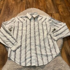 White Horse Size Small Western Floral Pearl Snap White Floral Stripe Womens Long